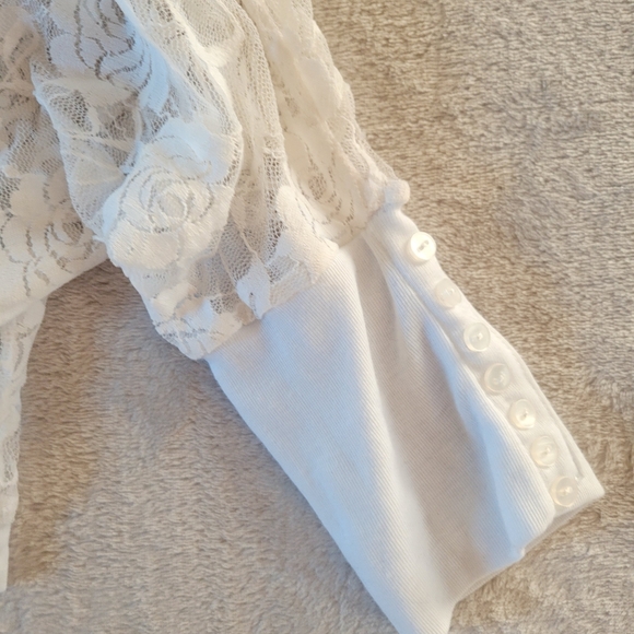 Vintage Y2K White Lace Crop Top Dolman Sleeve Large Fairy Grunge - Picture 3 of 10